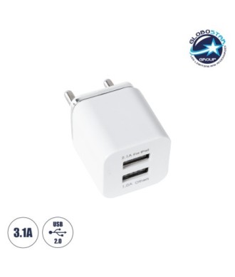 GloboStar® 79701 Φορτιστής Πρίζας Charger 1x Type-A USB Port 1.0 & 1x Type-A USB Port 2.1 For IPad DC 5V 3.1A Max 15W